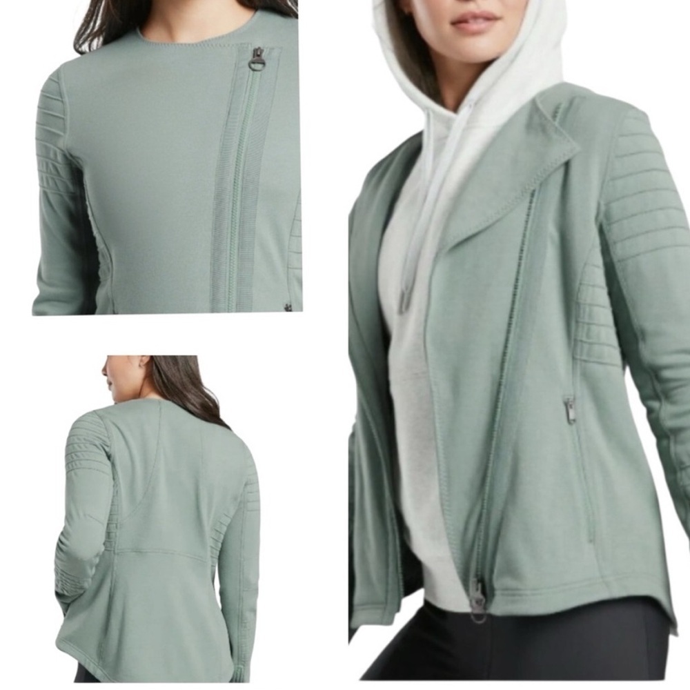 Athleta Jacket Women's Green Cotton Blend Asymmetric Zip Jacket XS